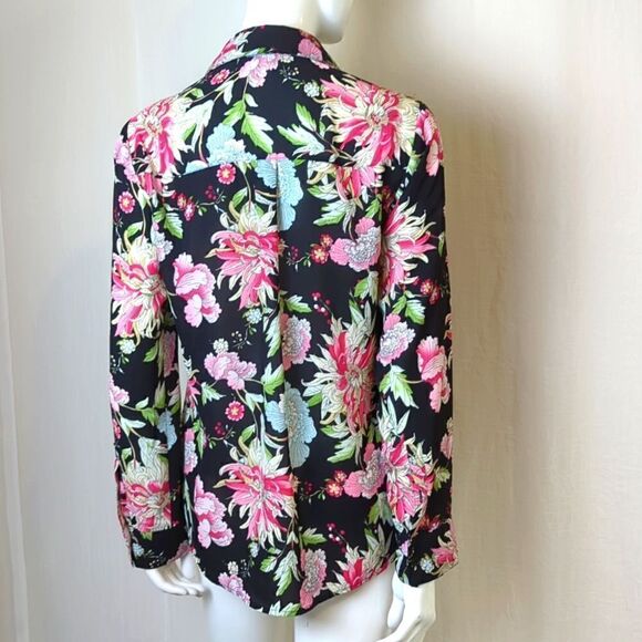 Express Black Print Slim Fit Blouse Size Medium - Picture 3 of 8